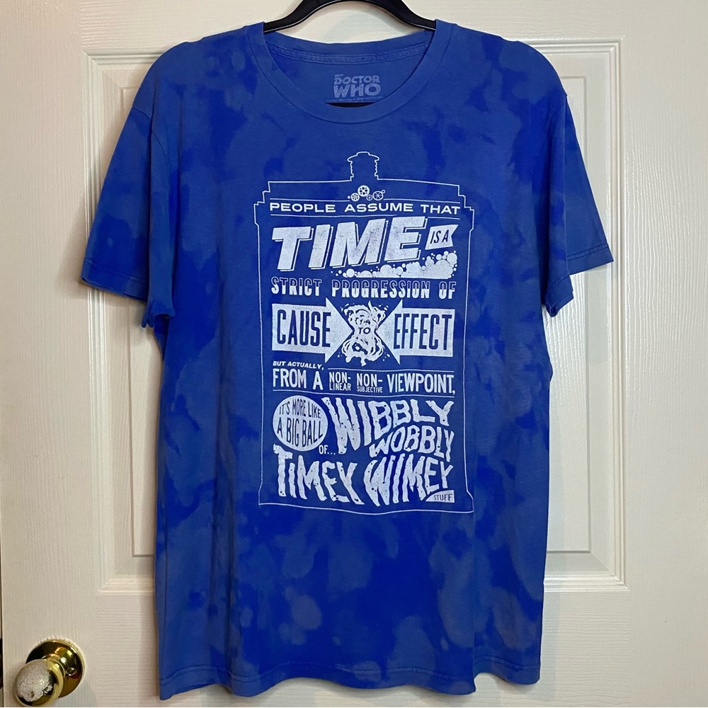 Doctor Who Time Wibbly Wobbly Custom Reverse Dyed Acid Washed Tee Blue Lg